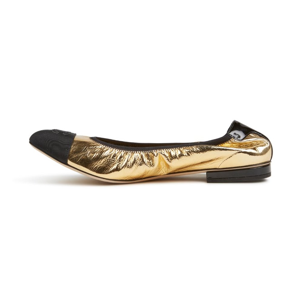 NEW IN BOX Authentic Chanel Gold & Black CC Logo Ballerina Ballet Flats 41.5 - Picture 5 of 14